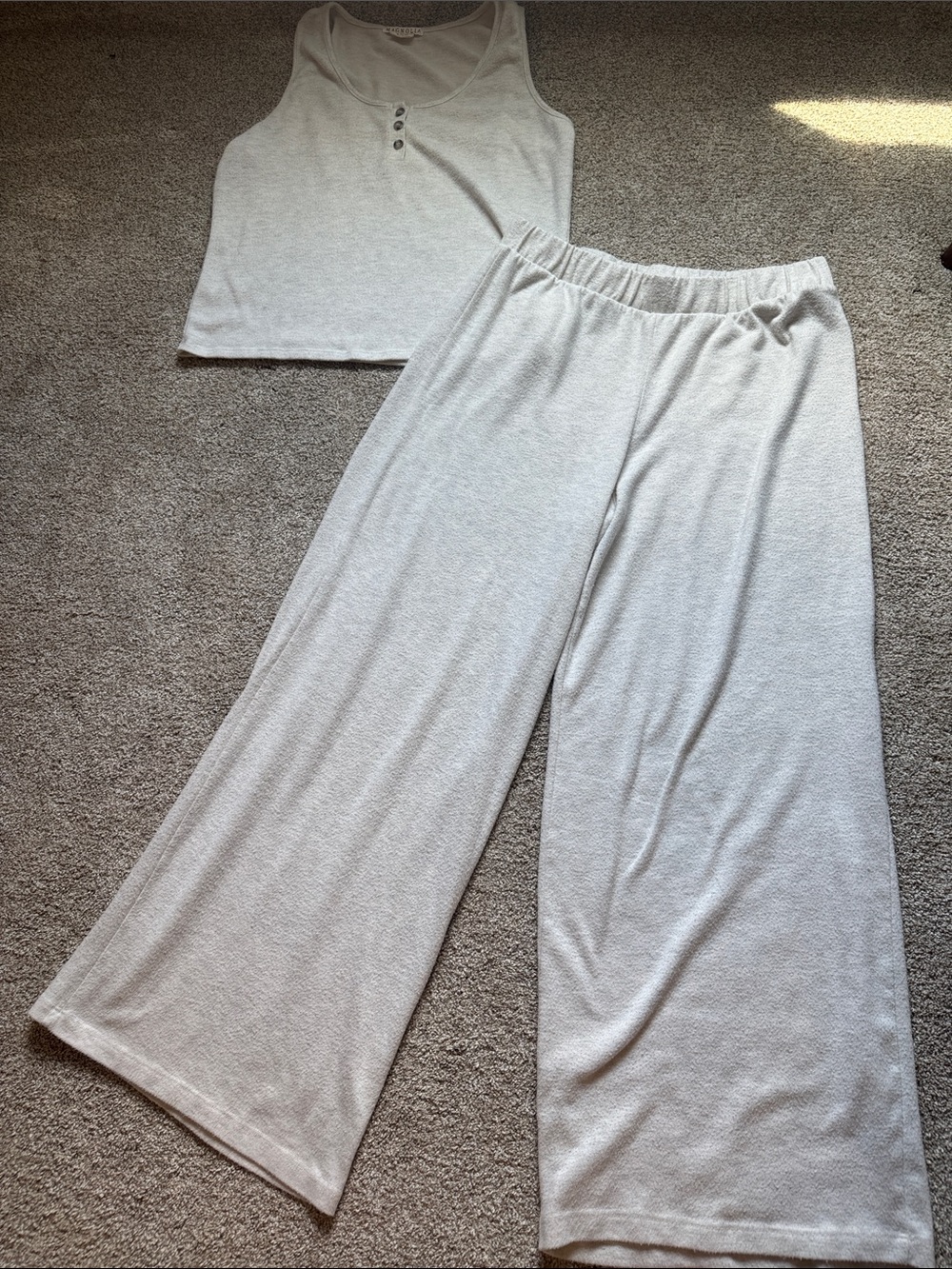 Magnolia Cream Wide-Leg Lounge Pants with Elastic Waist